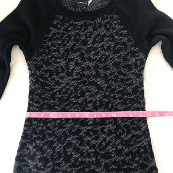 R+J COUTURE Leopard Print Sweater Dress Fitted Raglan‎ Sleeve Black Gray Small - Picture 8 of 11